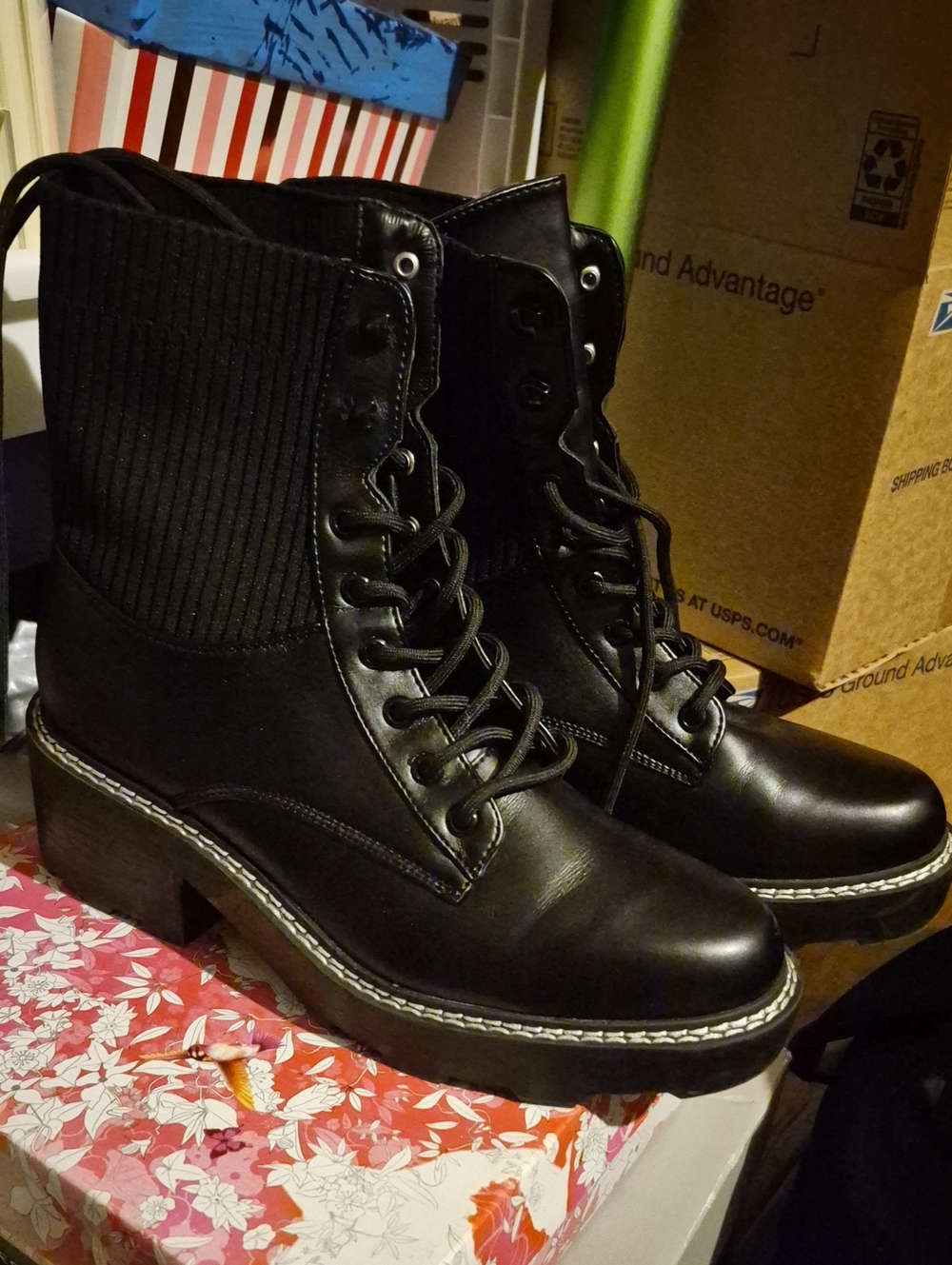 Marc Fisher Black Lace-Up Combat Moto Boots